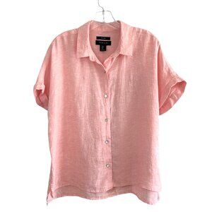 Tahari Coral 100% Linen Short Sleeve Button Up Top